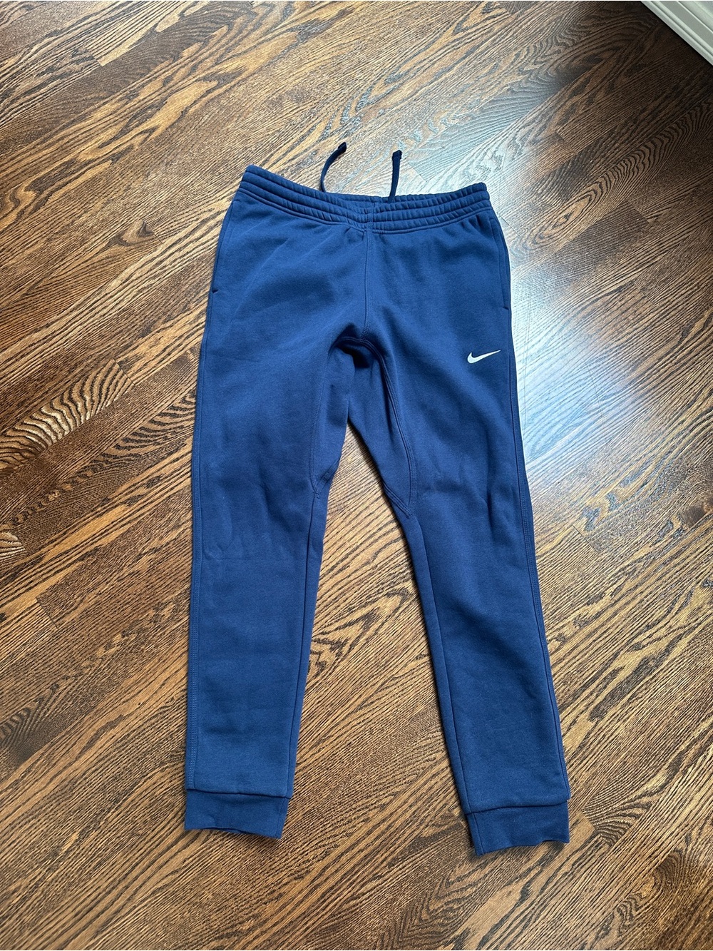 Nike Mens’s Club Fleece Navy Blue Joggers with White Swoosh